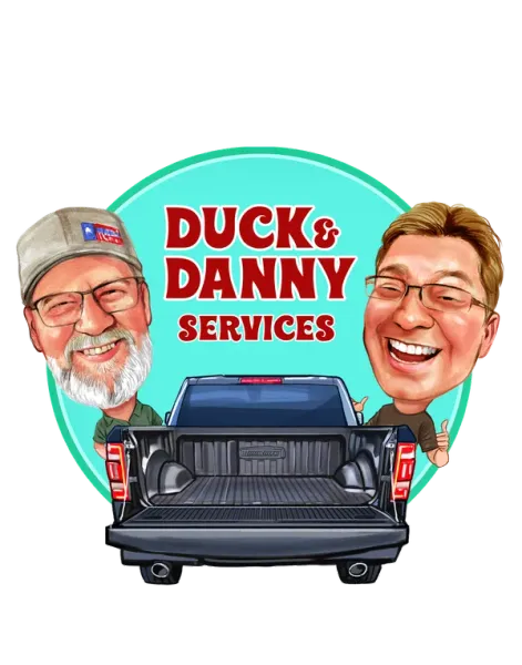 Custom hand-drawn caricature logo created for Duck and Danny Services small business