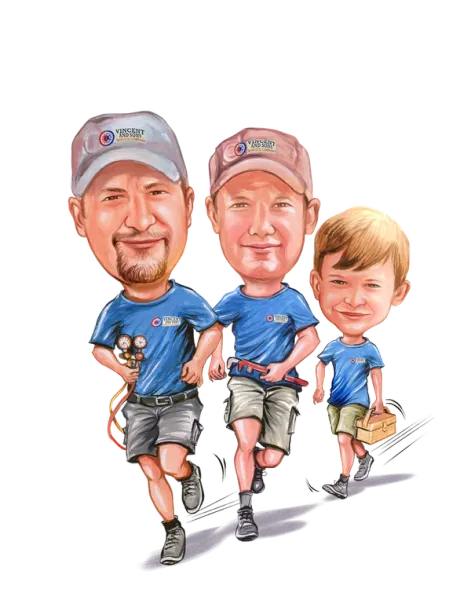 Family business caricature drawn from a photo