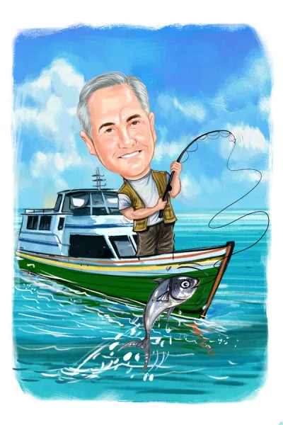 Caricature of a fisherman, custom drawn from a photo