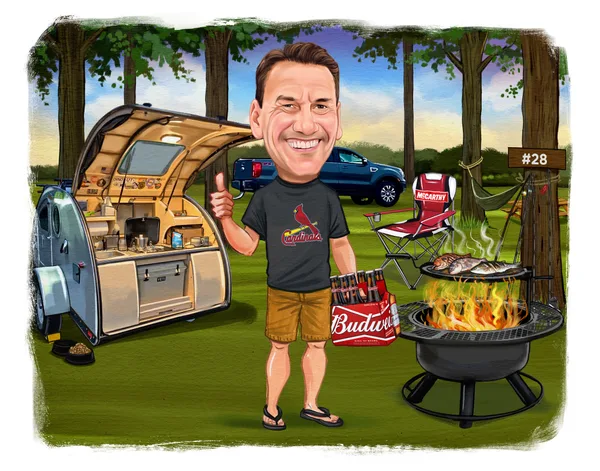 Hand-drawn caricature of a hobby enthusiast