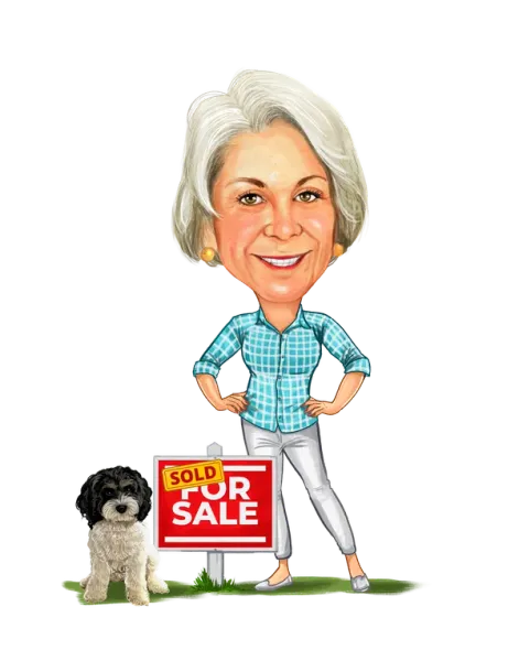 Personalized caricature created for a realtor's marketing postcards and business cards