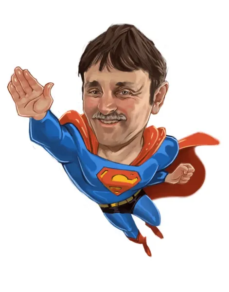 Personalized Superman-style caricature, hand-drawn as a unique gift from a photo