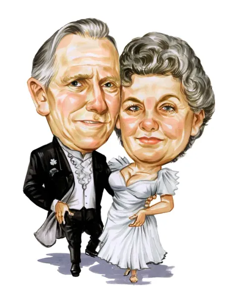 Hand-drawn wedding couple caricature created from engagement photos