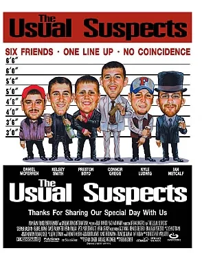 Custom wedding party caricature in a movie poster style, hand-drawn from photos