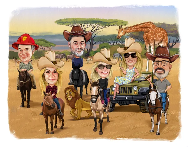 Western-themed caricature drawn from a photo