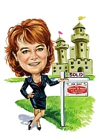 Hand-drawn caricature logo created for a real estate agent's personal brand identity