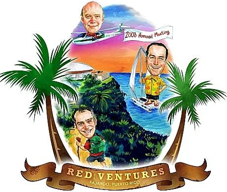 Hand-drawn group caricature of three people created from customer photos