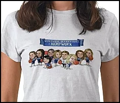 Group caricature of a basketball team printed on custom t-shirts as a team gift