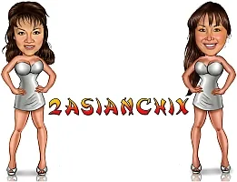 Digital caricature business logo created for 2AsianChix, featuring two hand-drawn characters