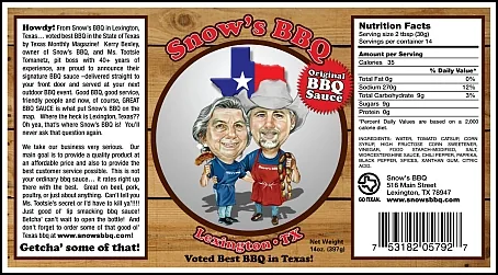Caricature label design created for Snow's BBQ sauce product line