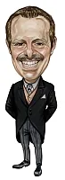 Custom caricature of The Butler Bureau owner in a full-body standing pose