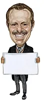 Hand-drawn caricature pose variation created for website and social media branding